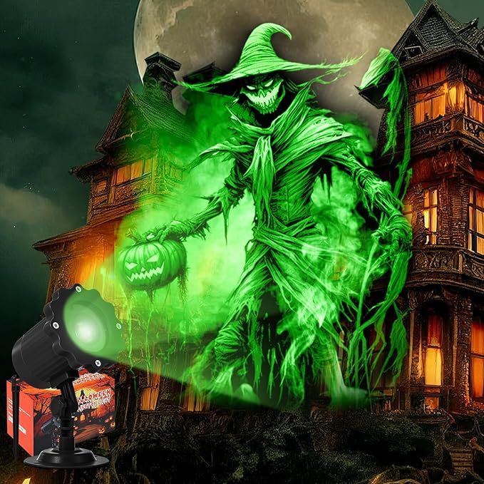 Treela Halloween Projector Lights Outdoor Dynamic Scary Scarecrow Lights Decoration Outside Indoor