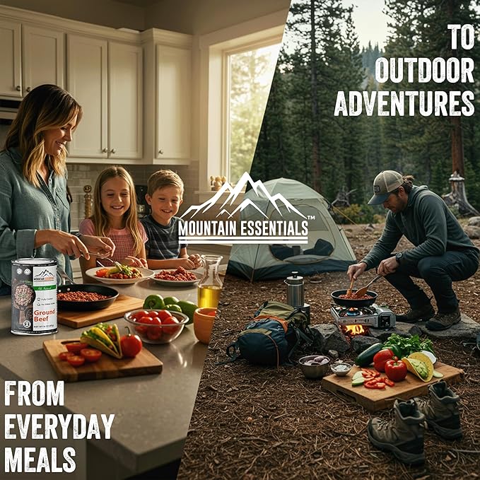 MOUNTAIN ESSENTIALS Ground Beef 14 Oz Fully Cooked Ready to Eat Hamburger Meat Emergency Survival