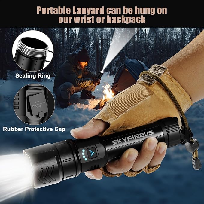 SKYFIRE LED Flashlights High Lumens,2000lm Super Bright Rechargeable Flashlight with Ignition Lens