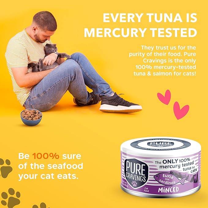 Pure Cravings Minced Tuna and Sardines Wet Canned Cat Food, 100% Mercury-Tested, Moist Can Fish for