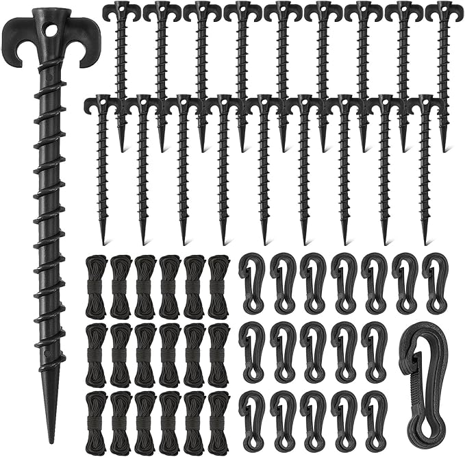 AUGSUN 54 Pieces Plastic Inflatable Stakes Set, Include Tent Stakes, Tethers Ropes and Hooks Heavy