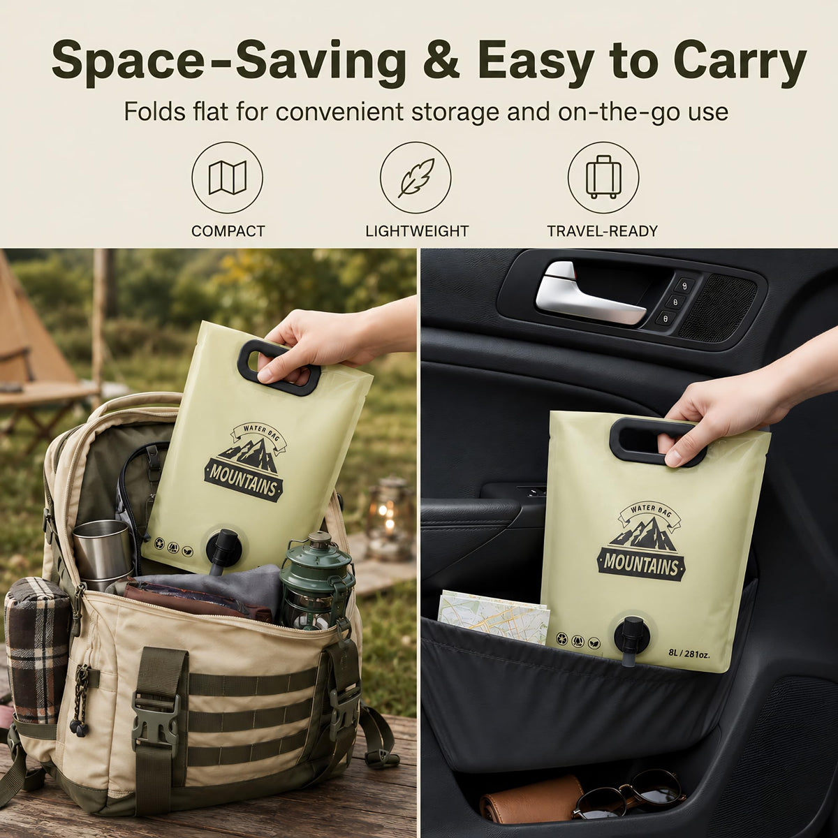 MIAJO Collapsible Water Container Portable Water Jug with Spigot for Camping, Foldable Hiking Gear