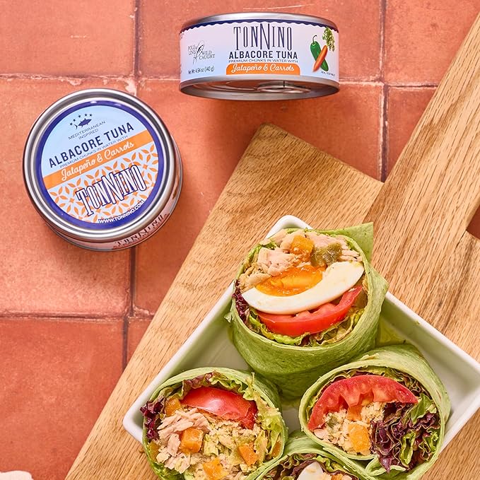 Tonnino Tuna Fish Albacore - Premium chunk in water with Jalapeño & Carrots ??Pack of 12
