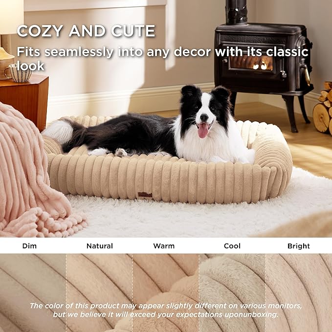 Bedsure Washable Dog Bed for Medium Dogs - Cute Furry Puppy Beds, Rectangle Orthopedic Corduroy