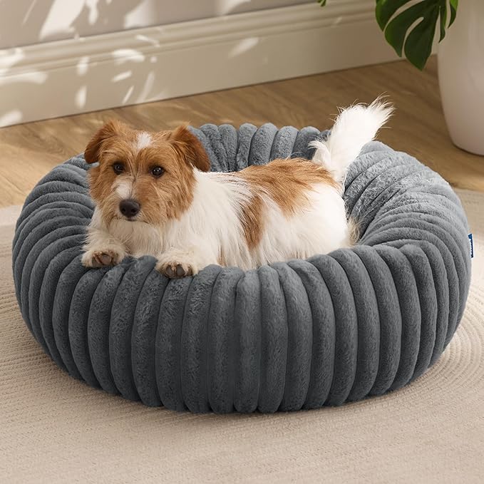 Bedsure Donut Small Dog Bed - Dog Beds for Small Dogs with Corduroy Fleece & Anti Slip Bottom