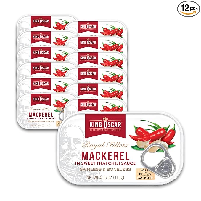 King Oscar Mackerel in Sweet Thai Chili Sauce, 4.05 Ounce Can (Pack of 12), Skinless & Boneless