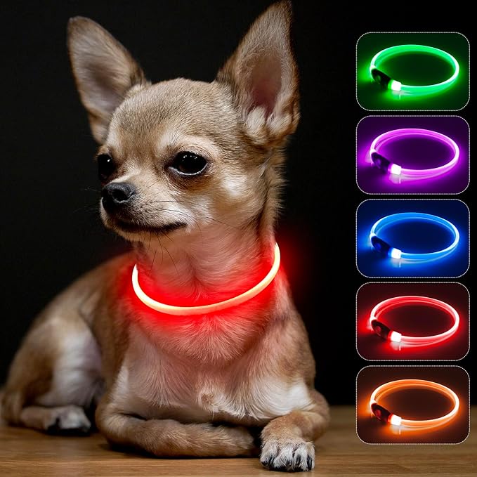 BSEEN Light Up Dog Collar - Rainproof LED Dog Collar Rechargeable - TPU Cuttable Glowing Puppy