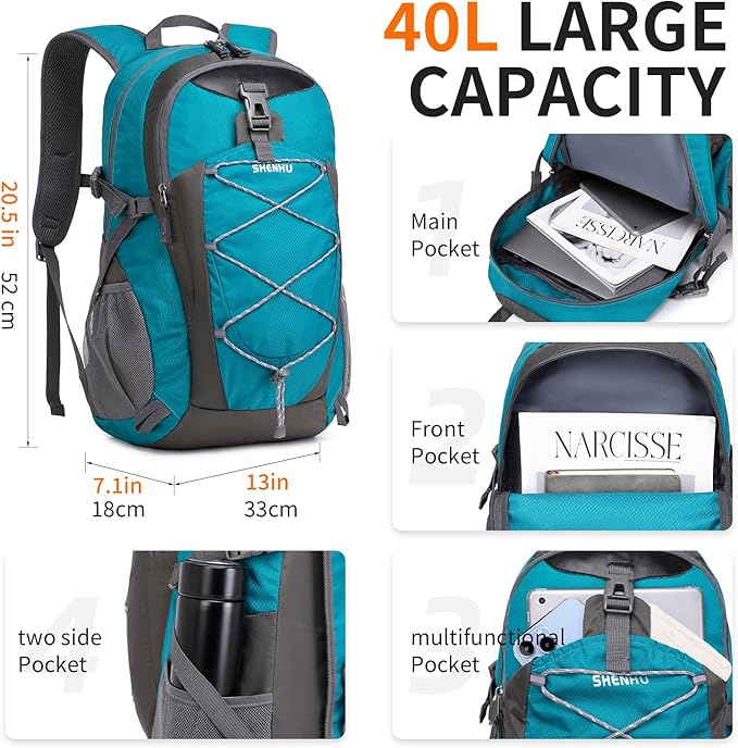 40L Hiking Backpack Lightweight Daypack Waterproof Travel Camping Backpack for Men Women Sport
