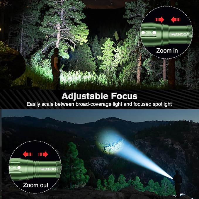 RECHOO LED Flashlight 2 Pack Green, Tactical Flashlights High Lumens with 3 Modes, Pocket Small