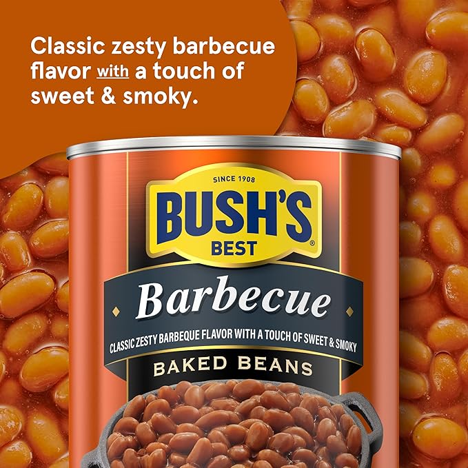 BUSH'S BEST 16 oz Canned Barbecue Baked Beans, Source of Plant Based Protein and Fiber, Low Fat
