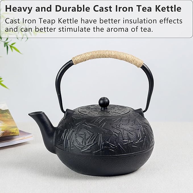 60.9oz YJX Cast Iron Teapot, Japanese Tetsubin Tea Kettle for Stovetop Safe, Cast Iron Tea Pot with