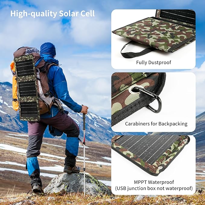 Upgraded Portable Solar Charger Foldable Solar Panels USB Ports 30W Solar Charger(5V/3A Max)