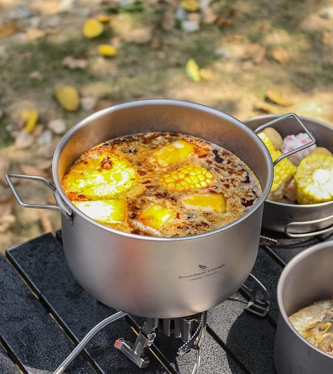 Boundless Voyage Titanium Pot Portable Camping Cookware Lightweight Cooking Pot Set for Outdoor