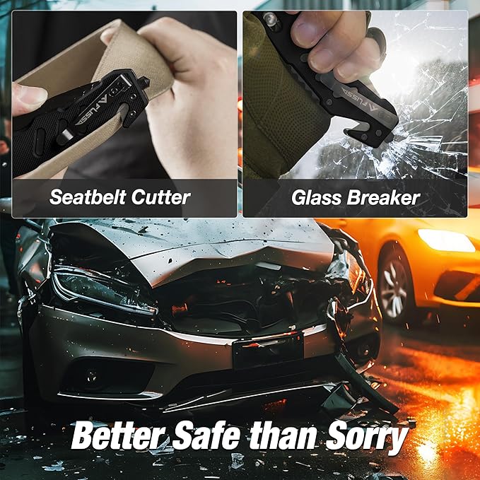 FLISSA Folding Pocket Knife with Clip, Glass Breaker and Seatbelt Cutter, Survival Knife for