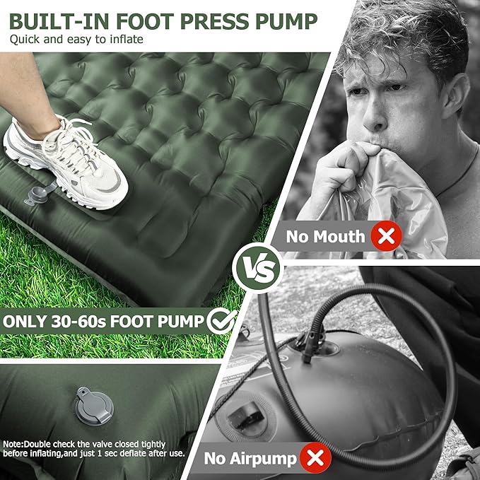 Sleeping Pad for Camping, Ultralight 4.7" Extra-Thick Inflatable Camping Mat with Pillow Built-in