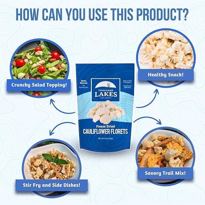 Thousand Lakes Freeze Dried Vegetables - Cauliflower Florets and Stems 2-pack 0.8 ounces (1.6