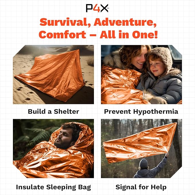 PREPARED4X Mylar Blankets 8 Pack - Waterproof Emergency Blanket - Rip and Tear Resistant