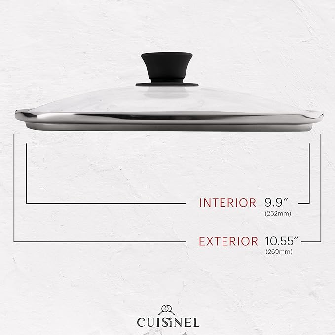 Cuisinel Cast Iron Square Grill Pan + Glass Lid + Pan Scraper + Handle Cover - 10.5" Pre-Seasoned