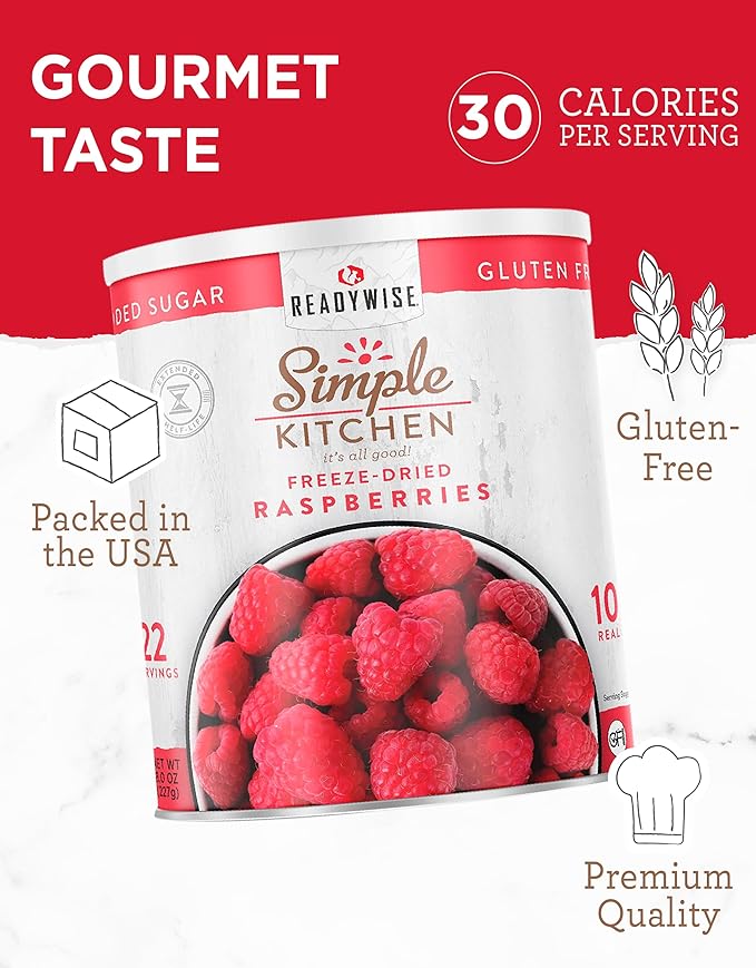 READYWISE - Simple Kitchen Freeze Dried Raspberries, 22 Servings, Vegan, Gluten Free, Healthy