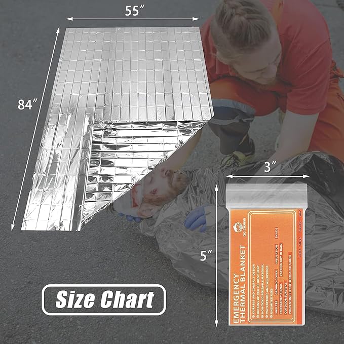 Emergency Mylar Thermal Blankets -Space Blanket Survival kit Camping Blanket (4-Pack). Perfect for