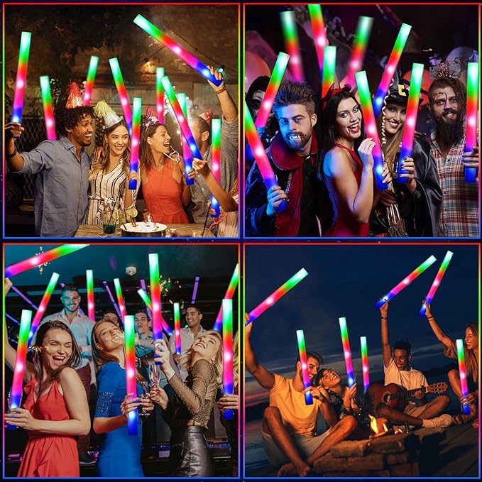 150 PCS Led Foam Sticks, Bulk Glow Sticks with 3 Colors Flashing, Light Up Baton Wands for Kids