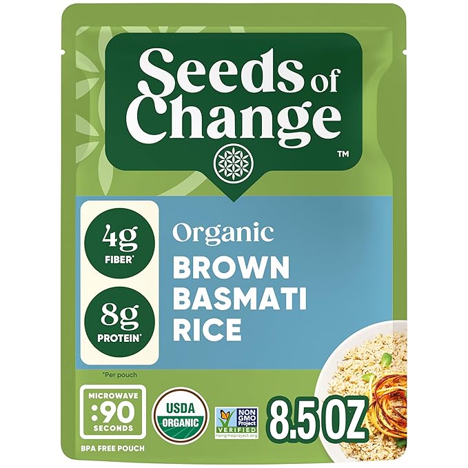 SEEDS OF CHANGE Certified Organic Brown Basmati Rice, Organic Food, 8.5 OZ Pouch (Pack of 6)