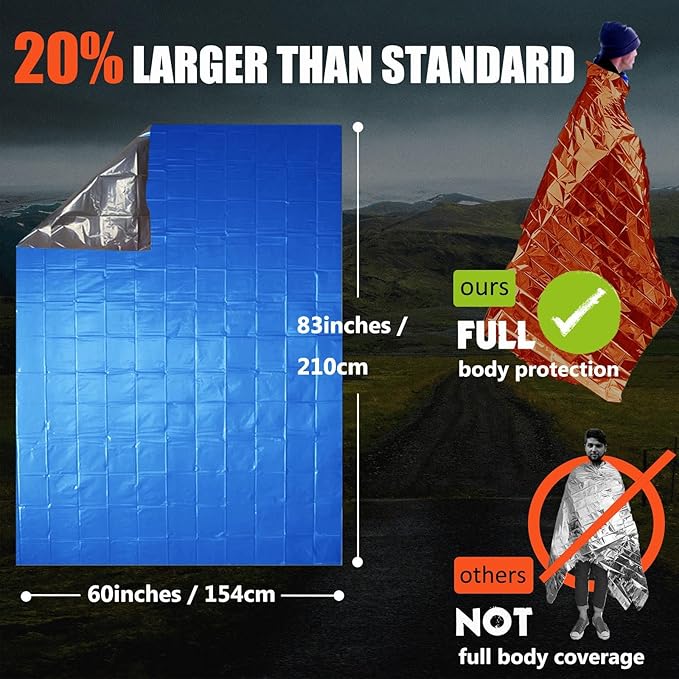 Frelaxy Emergency Blanket 2-Pack/4-Pack, Extra-Thick Extra-Large Space Blankets with Whistles
