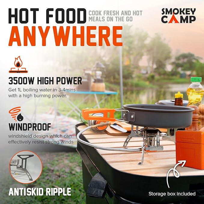 Camping Cookware Mess Kit Set with Stove - Backpacking Camping Pots and Pans Set, All in One