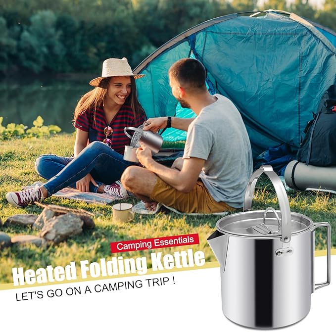 Camping Tea Kettle, Portable 1.2L Coffee Pot, Outdoors Camping Pot, with Handles and with Lids for