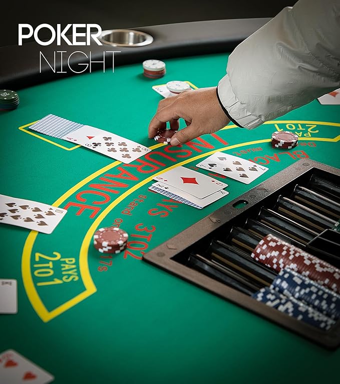 Foldable 7 Players Poker Table for Blackjack, Texas Hold'em Table with Stainless Steel Cup Holder