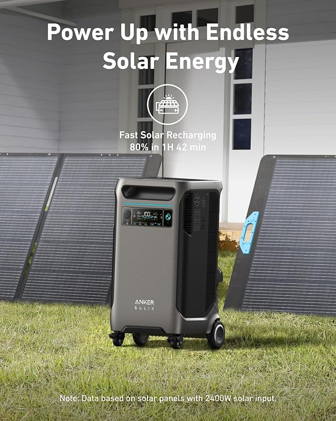 Anker SOLIX F3800 Portable Power Station and BP3800 Expansion Battery with 400W Solar Panel