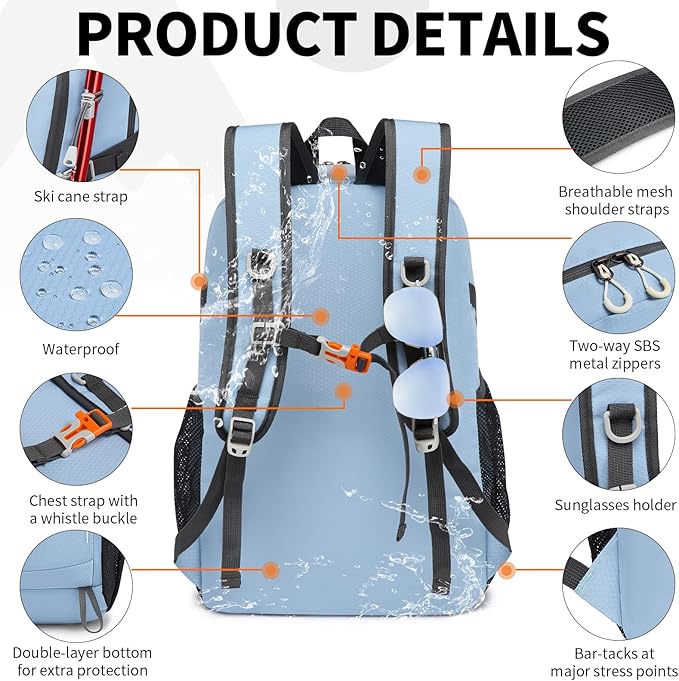 35L Lightweight Packable Backpack – Durable Foldable Daypack for Travel, Hiking, and Gym (Sky-Blue)