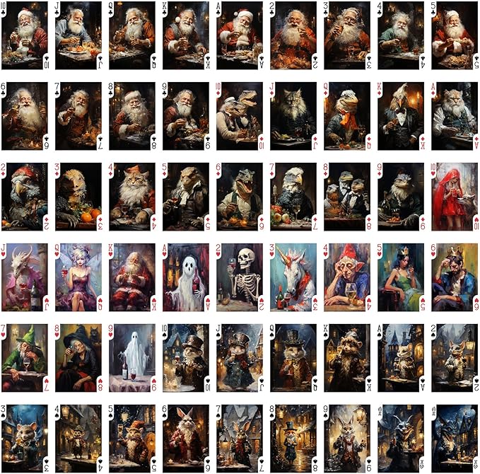 MAD Christmas Party Playing Cards (Poker Deck 54 Cards All Different) Santa and Reptiloid and Cats