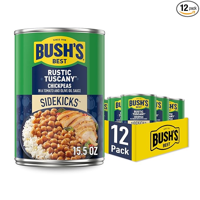 BUSH'S BEST 15.5 oz Canned Rustic Tuscany Chickpeas, Source of Plant Based Protein and Fiber, Low