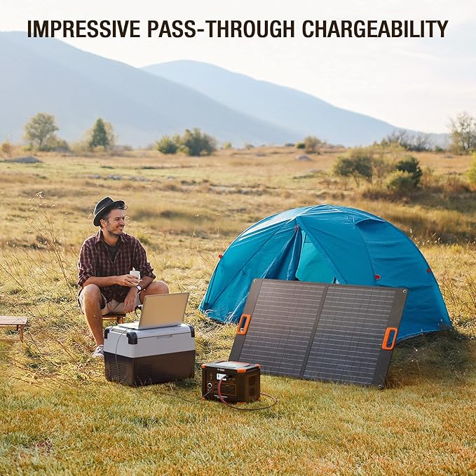 Portable Power Station 500W(Peak 1000W), 519Wh Outdoor Solar Generator Backup Battery Pack with 2