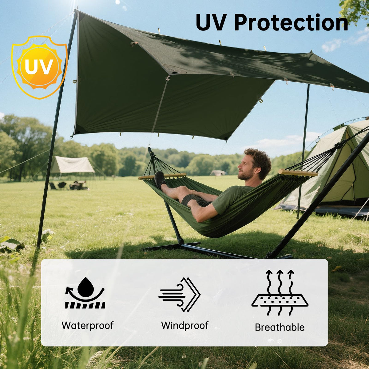 FREE SOLDIER Waterproof Camping Tarp Shelter Awning(Dark Green 13×13ft)