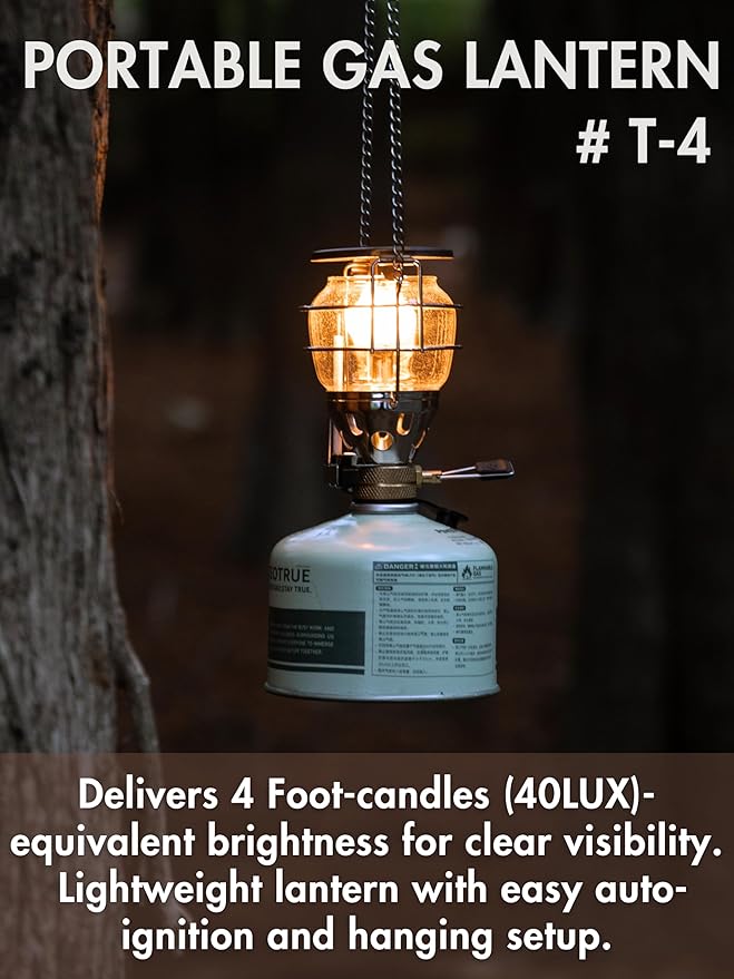 CAMPINGMOON Mini Gas Camping Lantern with Hanging Chain & Hard Case ??80W Equivalent Brightness