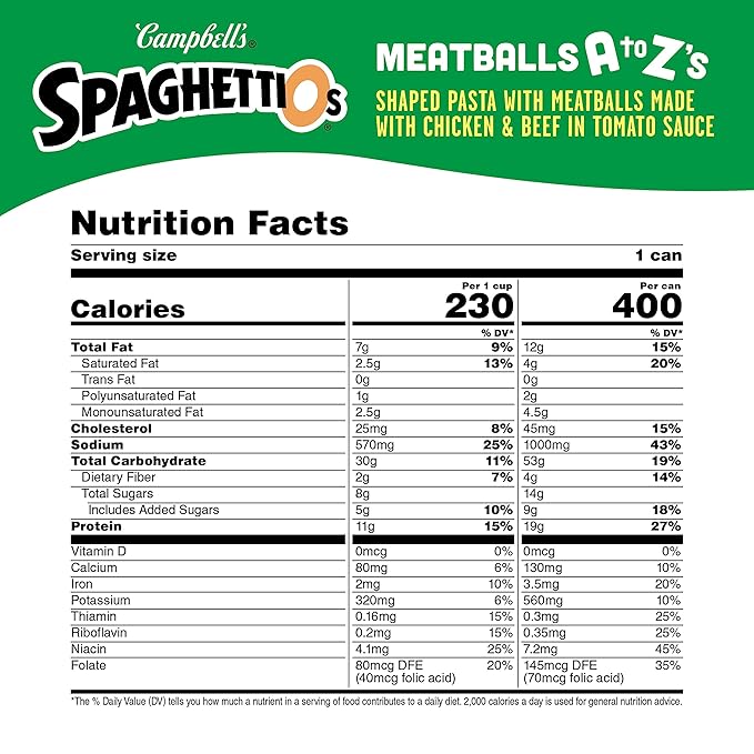 SpaghettiOs A to Z's Canned Pasta with Meatballs, 15.6 oz Can (Pack of 6)