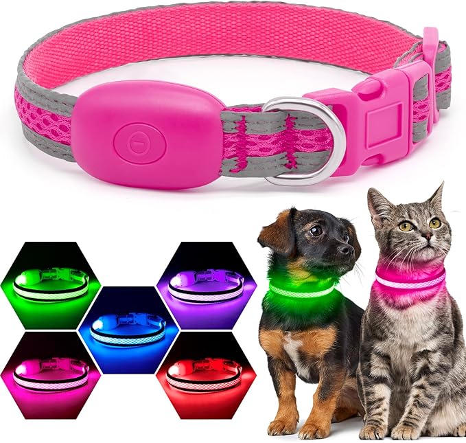 Flashseen LED Cat Collar,Light Up Dog Collar Rechargeable, Dog Lights for Night Walking