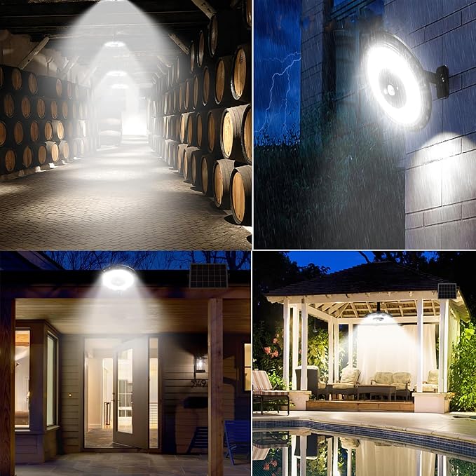 INDARUN Solar Shed Light with On/Off Switch, Up to 3000LM Solar Indoor/Outdoor Lights with 5 Modes