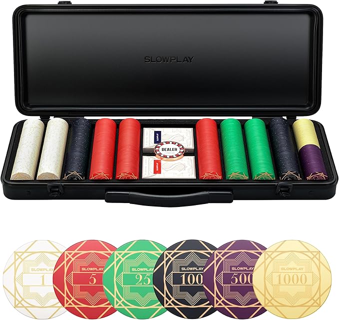 SLOWPLAY Nash Ceramic Poker Chips Set for Texas Hold'em, 500 PCS [with Numbered Values], 39mm & 10g