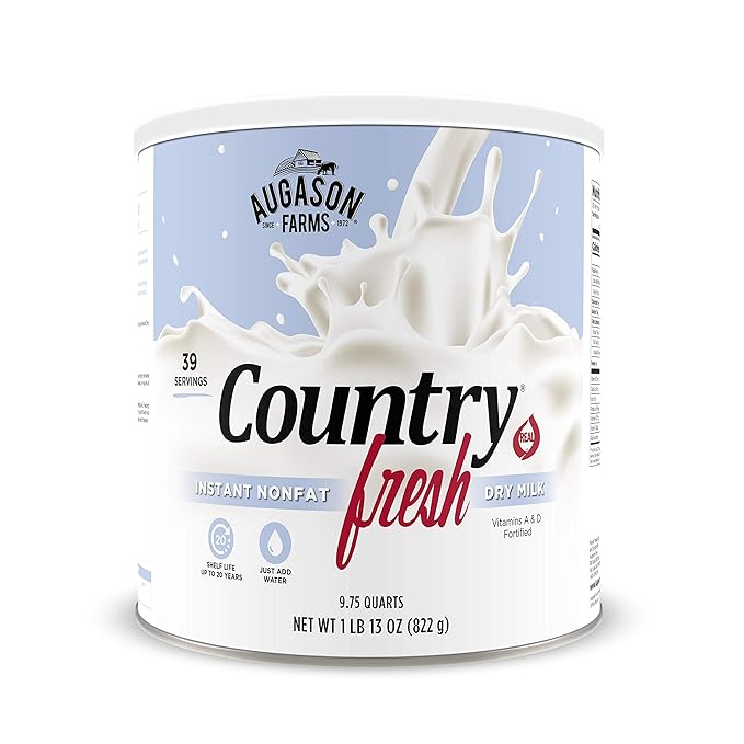 Augason Farms Country Fresh Instant Nonfat Dry Milk Can, Emergency Food Supply, Everyday Meals, 39