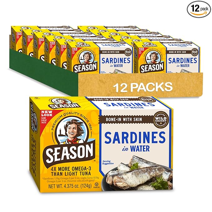 Season Sardines in Water - Wild Caught Fish, 22g of Protein, Keto Snacks, More Omega 3's Than Tuna