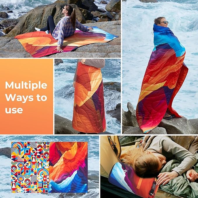 KingCamp Ultralight Camping Blanket, Packable Down Alternative Puffy Printed Wearable Blanket with