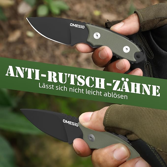 Omesio Neck Knife with Sheath and Necklace, 5.43" Small Fixed Blade Knife, Full Tang with Clip, D2