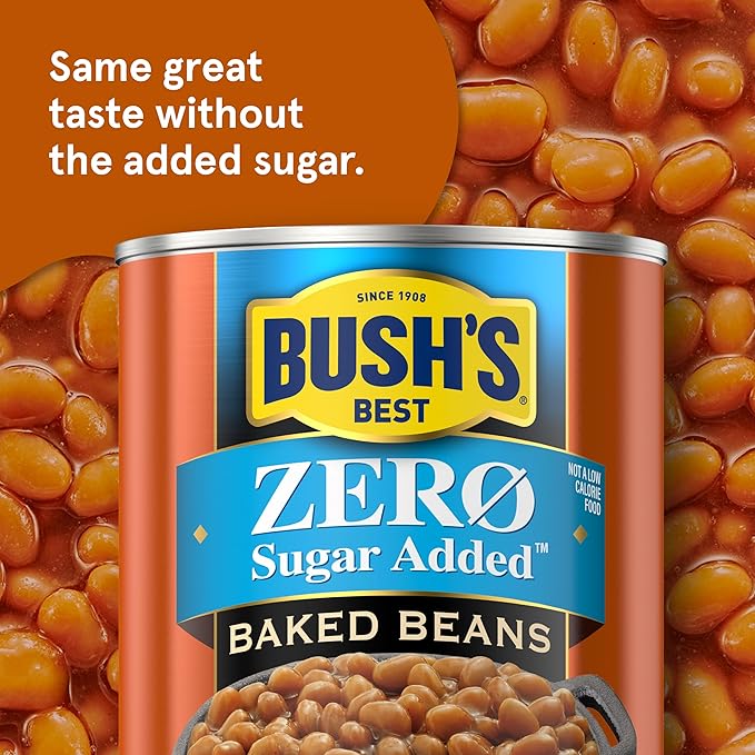 BUSH'S BEST 15.8 oz Canned Zero Sugar Baked Beans, Source Of Plant Based Protein and Fiber, Low
