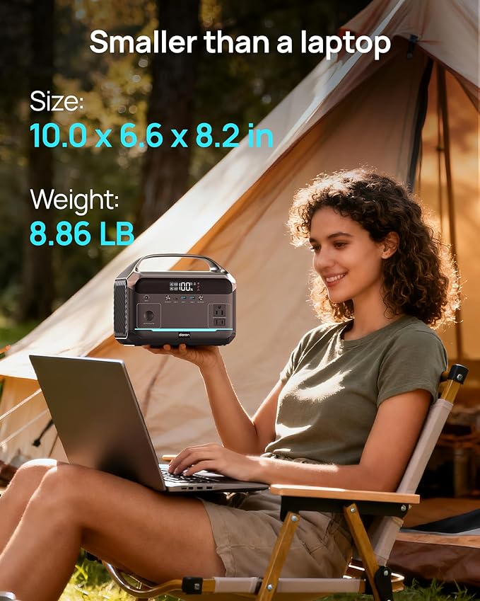 Portable Power Station 600W (1200W Peak), 288Wh (90,000mAh) LFP Battery Solar Generator, 2hrs Fast