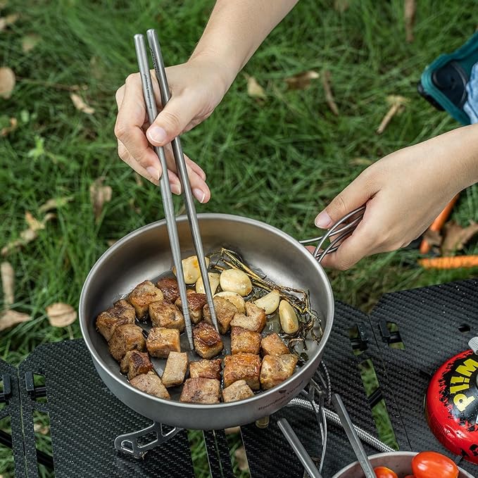 iBasingo 18cm Camping Frying Pan Titanium Skillet Saucepan Outdoor Cookware Lightweight Griddle
