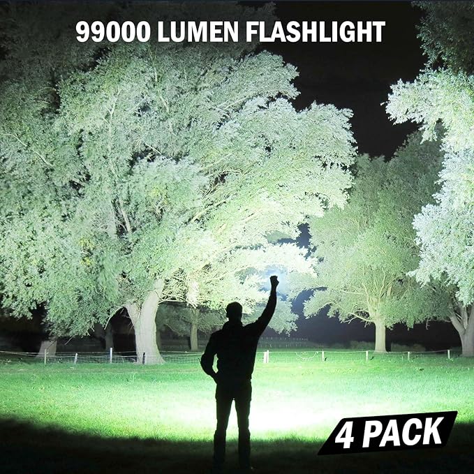 Rechargeable Flashlights High Lumens, 4 Pack 99,000 Lumens Led Flashlights with 5000ɱAh ?attery