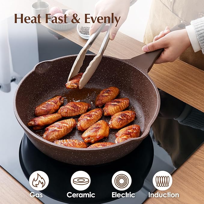 SENSARTE Nonstick Deep Frying Pan Skillet, 12-inch Saute Pan with Lid, Stay-Cool Handle, Healthy